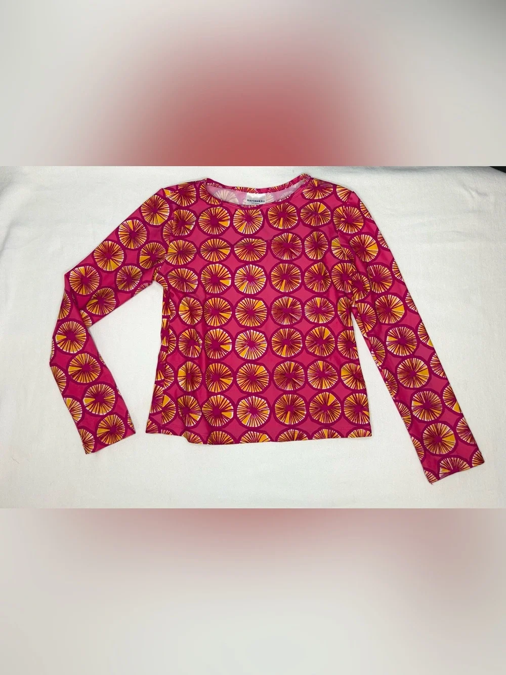 Marimekko For Target Rash Guard Girls S 6-7‎ Pink Geometric Long Sleeve Swim Top